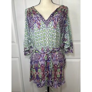 Melissa Odabash Caftan Top Tunic Cover‎ Up Bohemian Belted One Size Blouse